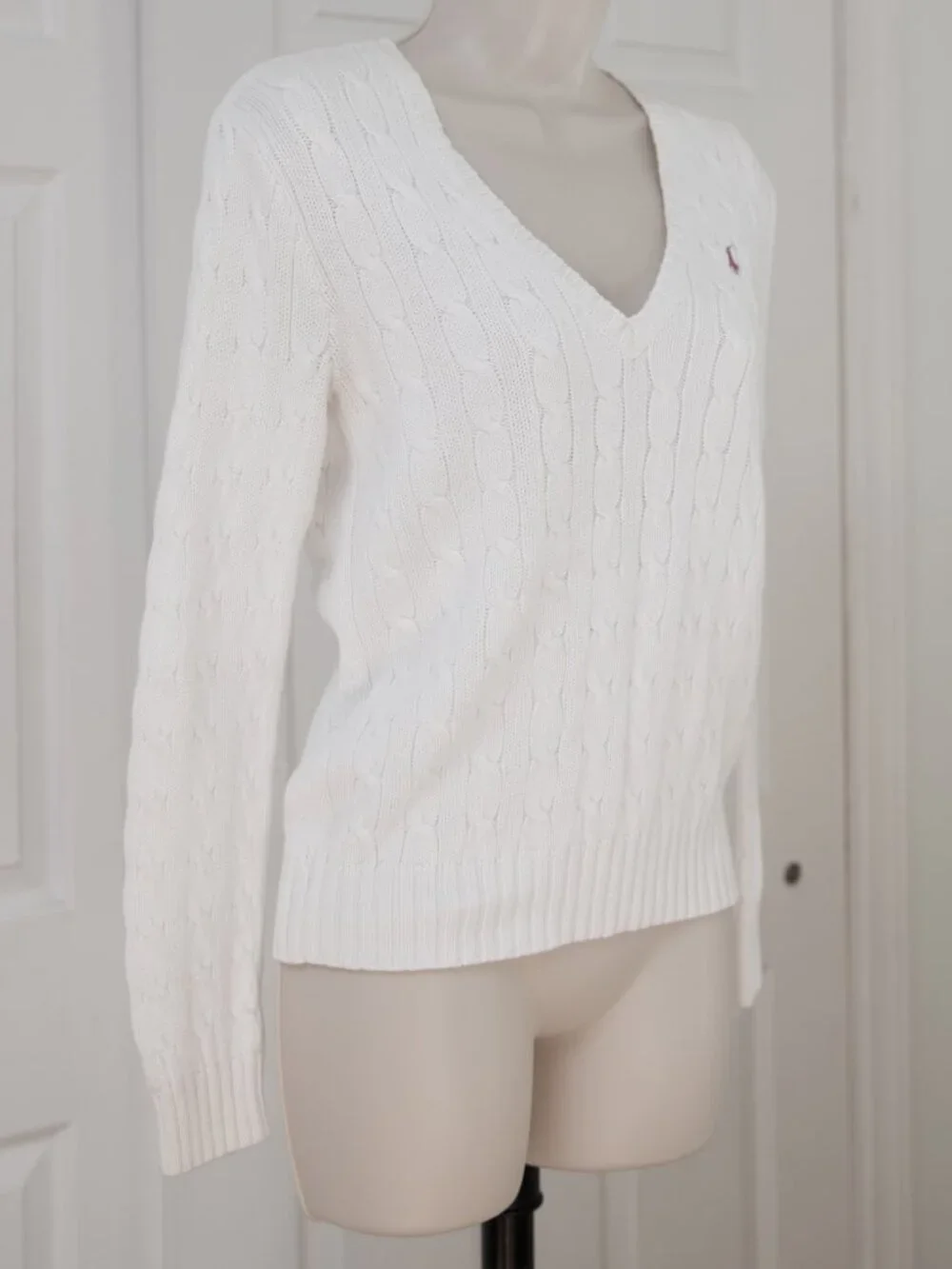 100% Cotton Ralph Lauren Sport White Cable Knit Sweater